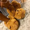 Teddy Bear Terlik Sevimli Bayanlar Kış Sıcak Ev Slaytlar Peluş Teddy Bear Karikatür Terlik Peluş Oyuncaklar Kadın Kürklü Flip Flop Ayakkabı H1115
