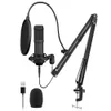 Microphone PC USB Streaming Podcast 192 KHZ/24 bits Kit de micro à condensateur cardioïde de studio avec carte son Bras de perche Support anti-choc YouTuber Enregistrement de jeu karaoké