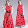 Women Summer Designer Elegant Polka Dot Print Fashion Loose Casual Party Robe Ladies Vintage Red Sleeveless Dress Vestidos 210525