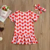 0-5Y Valentinstag Kleinkind Baby Kind Mädchen Rotes Herz Kleid Sommer Rüschen Gerade Kleider Für Kinder Kostüme 210515