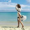 Kwiatowy Cover Up Kimono Beachwear Tunika kostium kąpielowy Cardigan Wysoka Split Sukienka Sukienka Letnie Wakacje Stroje Kąpielowe Czeski Spódnica 210604