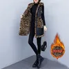 Zimowe kobiety długie kamizelki panie kapturze lampart kamizelka z kieszeniami projektant moda elegancki luźny skórzany ciepły płaszcz 210513