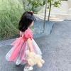 Sommer Ankunft Mädchen Mode Prinzessin Kleid Kinder Rosa Kleider Kleidung 210528