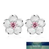 100% 925 Sterling Silver Fashion Cherry Blossoms Kwiat Kryształ Ladies`cute Stud Kolczyki Kobiety Biżuteria Prezent Urodzinowy Tanie Ekspert Cena Fabryczna