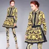 Luxury Gold Leopard Print Designer Runway Suit Autumn Women Long Sleeve Blouse Shirt Half Skirt Pencil Pant 3 Piece Set 210416