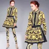 Luxe gouden luipaardprint Designer Runway Suit Autumn Women Long Sleeve Blouse Shirt Half rok Potlood Pant 3 -delige set 210416