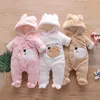 Arrival Winter Baby Bear Warm Fleece Hooded Jumpsuit Rompers Clothing 210528