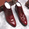 New Cowhide Boots Genuine Soft Leather Burgundy Black Pointed Toe Breathable Crocodile Patterns Oxford Dress Shoes For Men Boots