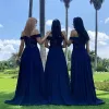 2022 Royal Blue Bridesmaid Dresses Off the Shoulder Lace Applique Beaded Sweep Train Corset Back Maid of Honor Gown Custom Made Wedding Party Vestido