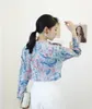 خمر ملون رسم طويل الأكمام بلوزة خريف المرأة قمم و البلوزات زر أعلى الكورية قميص الملابس 210427