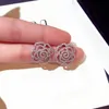 Crystal Stud Earrings Rotable Circle Flower Sterling Silver Cute Unique Jewelry for women Hot Fashion