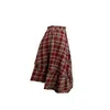 Корейский стиль женщины красная клетчатая юбка с высокой талией дамы повседневная нерегулярная русалка юбка женских студентов мода Streetweat 210619