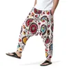 Homens Baggy Hippie Boho Yoga Harem Calças Floral Imprimir Calças De Crotch Calças Casuais Respirável Algodão Linho Sweatpants 210522