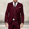 Burgundy Men Suits Slim Fit Formal Groom Prom Tuxedo 3 Piece Custom Male Blazer Jacket with Pant Vest Male's Fashion X0909