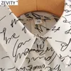Zevity Kvinnor Vintage Handskriven Brev Utskrift Casual Smock Blouse Office Lady Business Shirt Chic Chiffon Blusa Tops LS9049 210603