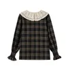 Shirts Dames Plaid Herfst Lange Mouw Mode Casual Blouses Peter Pan Kraag Koreaanse Boog Elegante Vintage Womens Blusa Tops 210417