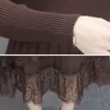 Casual Dresses Elegante gespleißte Spitze Strickkleid Frauen 2021 Herbst Winter Dicke Samt Liner Warm Vintage Pullover Solide Midi