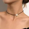 Chokers moda luksusowe czarne kryształowe szklane koraliki Choker łańcuszek naszyjnik dla kobiet kwiat kołnierz blokujący krótka biżuteria 2021