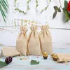 Naturalne torby lniane wielokrotnego użytku z burlap sznurki biżuteria prezent torba na ślub favors festivals urodziny Boże Narodzenie Pocket Pocket