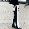 Calças de Streetwear Novidade bolsos de moda cor combinando magro para as mulheres placket com botão zíper mulher casual 210520