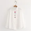 Women Blouse Colour Fish Embroidered Shirt Female Turn-Down Collar Tops Stripe Button Long Sleeve Loose Work Blous 210430
