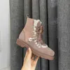 Sneeuwlaarzen vrouwen lederen plat platform enkel veterschoenen koe suede dames korte winter big size 42 210517