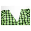 NBPM Kobiety Słodka Moda Z żółtą Green Plaid V-Neck Damska Dress Cool Girl Summer Summer Sundresses Party Chic 210529