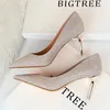 Dress Shoes BIGTREE 7.5/10.5cm High Heels Bling Women Pink Silver Office Ladies Bride Wedding Shoe Pointed Slip On Fashion Woman Pumps