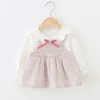 Bear Leader Baby Girl Costume Girls Autumn Cute Dresses 6-24M Chlidren Plaid Princess Dress with Bow Tie Spring Clothes 210708