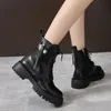 Femmes bottes non modelle d'automne de printemps lacet lacet up zipper dames dames cheville botte noir blanc cuir plate-forme rond