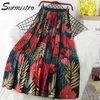 SURMIITRO Floral Print Chiffon Maxi Skirt Women With High Waist Spring Summer Ladies Red Black Long Pleated Skirt Female 210730