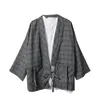 Men's Kimono Japanese Traditional Style Coat Cardigan Casual Loose Haori Retro Plaid Samurai Jacket Asian Clothing Yukata Eth157J