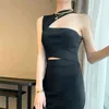 Sexy évider robe pour femmes O cou sans manches tunique taille haute Slim Mini robes femme mode été 210520