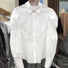 Fashion Puff Long Sleeve Designed Button Up Shirt Woman White Blouses Spring Turn-down Collar Women Top Blusas Mujer 210514