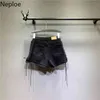 Hohe Taille Lose Frauen Shorts Solide Kordelzug Mode Kurze Weiche Lässige Gerade Jean Sommer 45423 210422