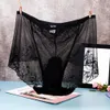 Erkekler Dantel See-Through Sewar Sexy Sissy Bugle Pouch Kılavuzları Tanga Panties Sıcak Seksi Erkek Mini Kılavuzlar Düşük Bel Pürüzsüz Naylon 2021