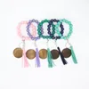 Keychain Lanyards Cross-border Beaded Wooden Bead Fashion Personality Disc Tassel Bracelet Key Ring Female Wholesale