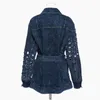 Свободный темно-синий синий большой размер отверстие подходит джинсовая куртка отворота с длинным рукавом женщин пальто моды прилив весна осень gx22817s 210421