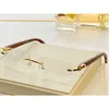 Mens Rimless Solglasögon 8101016 Trä Temple Business Style Womens Fashion Glasses Square Lins UV400 Strålskyddsbälte