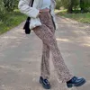 Vintage marron imprimé léopard Y2K pantalons de survêtement femmes taille haute Harajuku pantalons longs Streetwear E fille pantalon femme Capris 210415