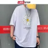 LAPPSTER Men Summer Dirty Flower Harajuku T-shirts Man Casual Japanese Streetwear White Tshirts Male Korean Cotton Clothing 210410