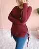 Jesień Dzianiny Swetry Kobiety Sexy O Neck Solid Split Krzyż Bandaż Z Długim Rękawem Pullover Topy Kobiet Dorywczo Luźny Zimowy Zwolenie 210522