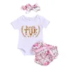 Baby Girls Letter Print Romper Turban Broken Flower Ruffled Bow Gaze Kjol för Spädbarn Toddlers Nyfödda Barnkläder