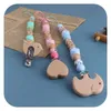 Pacifiers # Handgjorda personligt namn Baby Animal Wooden Dummy Pacifier Clips Safe Teething Chain Holder Chew Wholesale