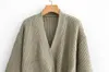 Женский зеленый вязаный кардиган свитер женщин с длинным рукавом Sashes Chic Swieter Streetwear Knit 210922