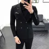 Männer Zweireiher Zweiteiler Anzug Mantel Set Slim Mode Neue Business Casual Jacke Britischen Stil Hochzeitskleid Blazer Hosen X0909