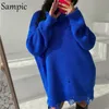 Women Knitted Green O Neck Pullover Long Sleeve Oversized Sweater Tops Casual Party Sexy Club Dresses W220310