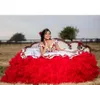 2022 White Red Charro Quinceanera klänningar Bollklänningar från axelblommor Applique Pärlor Crystal Prom Sweet 16 Dress Mexican254n