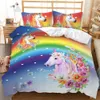 Kawaii unicórnio meninas rosa luxo roupa de cama rei gêmeo cobertores tamanho completo conjunto cama kids1637164