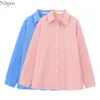 Nbpm Camicetta da donna di moda Top a maniche lunghe Camicia rosa Camicette casual dolce chic Camicette delicate Office Lady Blusas Mujer Top a tunica 210529